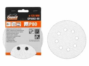 Шлифлист 125мм круг Р60 д/краски 8 отв. 5шт. GEPARD (GP5002-60) (круг абразивный шлифовальный перфорированный)