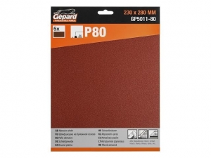 Шлифлист 230х280мм Р80 бум.осн. 5шт. GEPARD (GP5011-80) (бумага наждачная абразивная, лист шлифовальный абразивный, шлифшкурка)