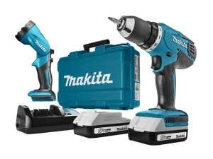 Аккум. дрель-шуруповерт MAKITA LXT DF 457 DWLE в чем. + фонарь (18.0 В, 2 акк., 1.5 А/ч Li-Ion, 2 скор., 42 Нм, шурупы до 10 мм)