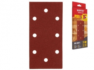 Шлифлист 90х187 мм Р80 д/дерева самосцепл. 8 отв. 5 шт. WORTEX (Подходит для использования к виброшлифмашине WORTEX SS 1920 E, SS 2230-1 E)
