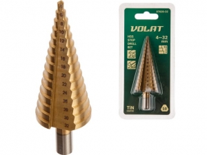 Сверло по металлу ступенчатое 4-32 мм HSS TIN ВОЛАТ (прямой профиль)