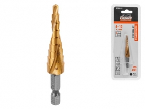 Сверло по металлу ступенчатое 4-12 мм HSS TIN GEPARD (спиральный профиль)