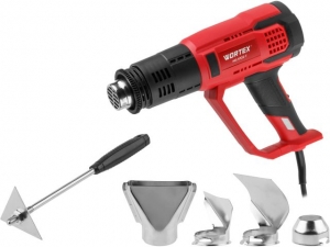 Термовоздуходувка WORTEX HG 6122 T в кор. + набор сопл 2000 Вт, 3 режима., 60-600 °С (ступенчатая. рег., 300, 500 л/мин)