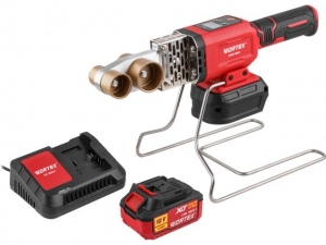Аккум. сварочный аппарат для полимерных труб WORTEX CWM 1834 ALL1 XLT SET с акб и зу+3 насадки (300 Вт, 25-340 C, электронная регулировка.)
