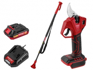 Аккум. секатор WORTEX CBS 2030 в кор. ALL1 SET, БЕСЩЕТ., 18 В, ветки до 28 мм + телескоп. штанга (3 ступени регулировки, 0,76 кг)