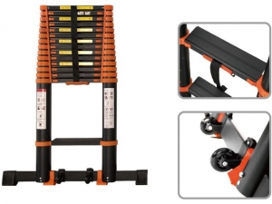 Лестница телескопическая 1-секц. алюм. 590см, 15 ступ. 17,0кг BLACK LINE STARTUL (ST9931-059) (ширина ступени 8см, прорезиненные колеса и доп.стабилиз